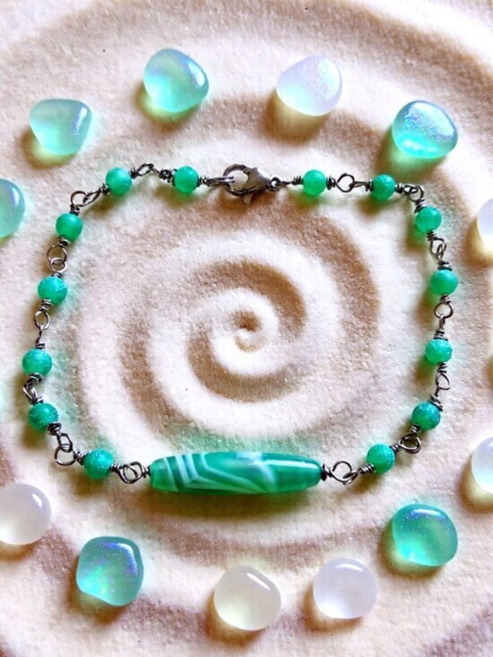 Vibrant Kelly Green Agate Bracelet ~ Dainty + Slim ~ Hand Crafted Rosary Style